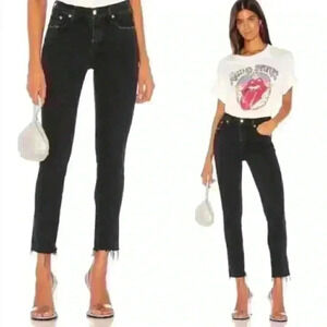 Agolde Toni Mid Rise Straight Jeans black distressed denim raw hem size 26